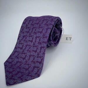 Eton Tie Mens One Size Purple Paisley Silk Luxury Classic Necktie Italy Made
